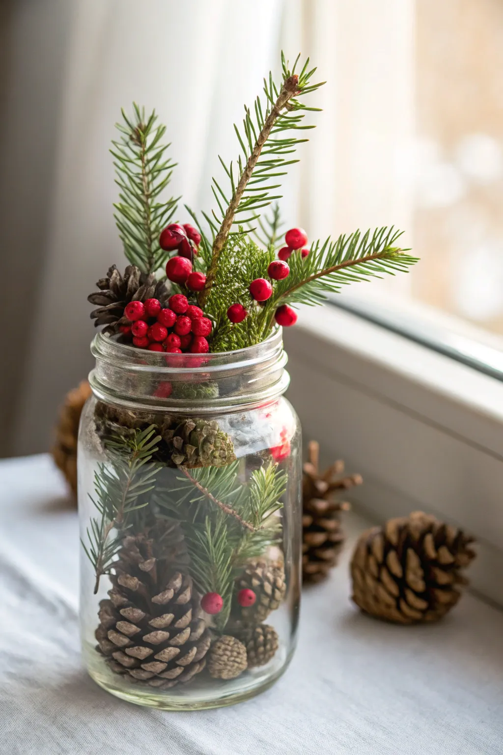 Embrace the holidays with nature's elegance – a mason jar ornament bringing the outdoors in.