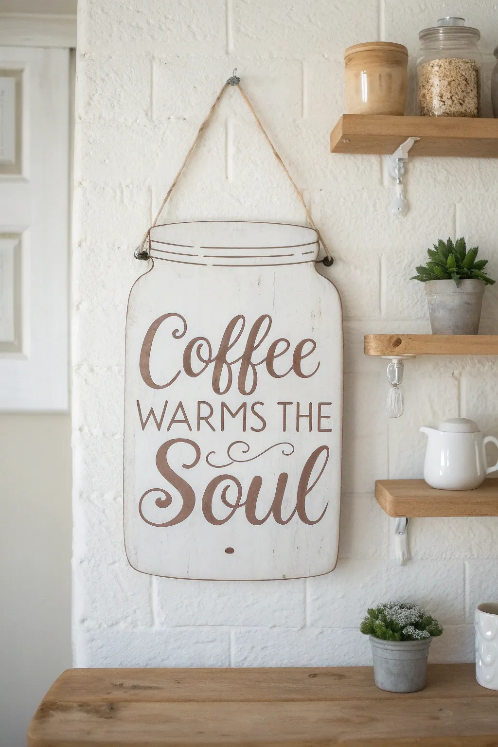 Add a warm touch to your coffee nook with this charming mason jar sign!