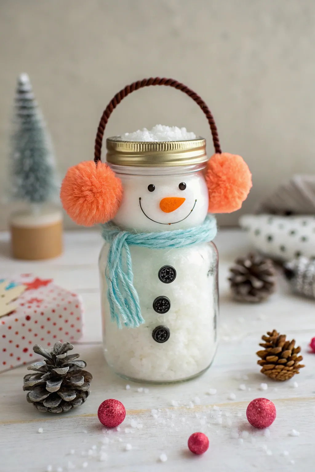 Keep your snowman cozy and chic with whimsical earmuffs! 🎨❄️ #CraftedElegance #WinterWarmth