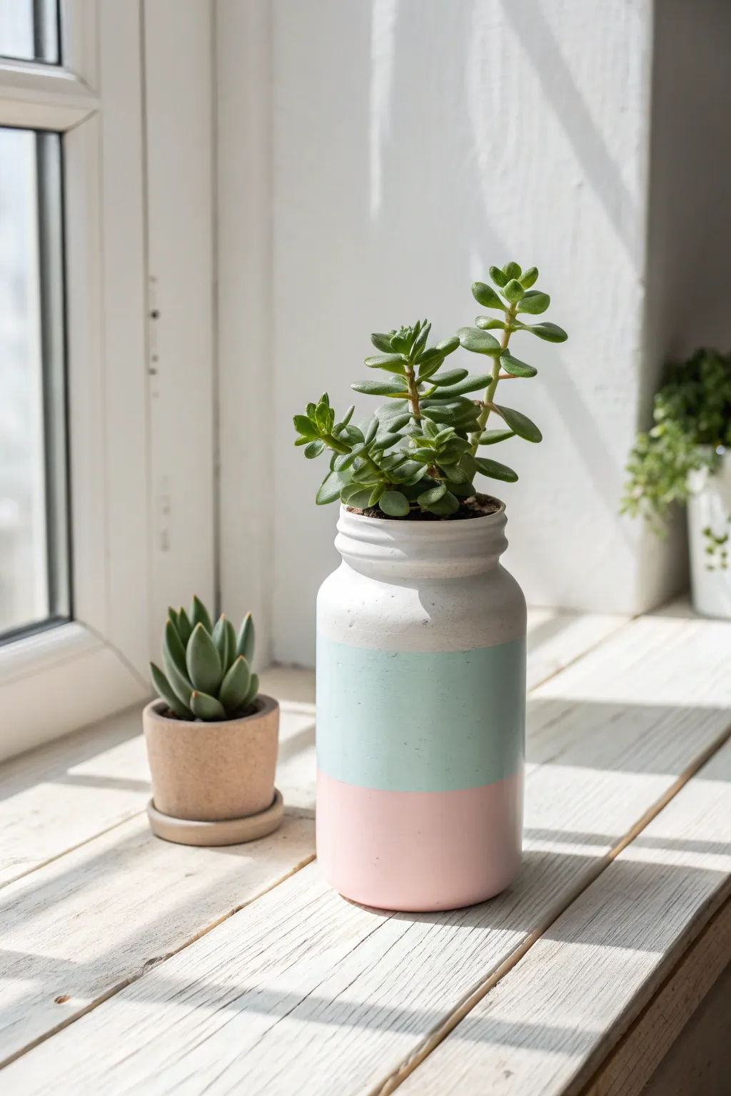 Transform your old bottles into charming planters for a touch of greenery in your home.