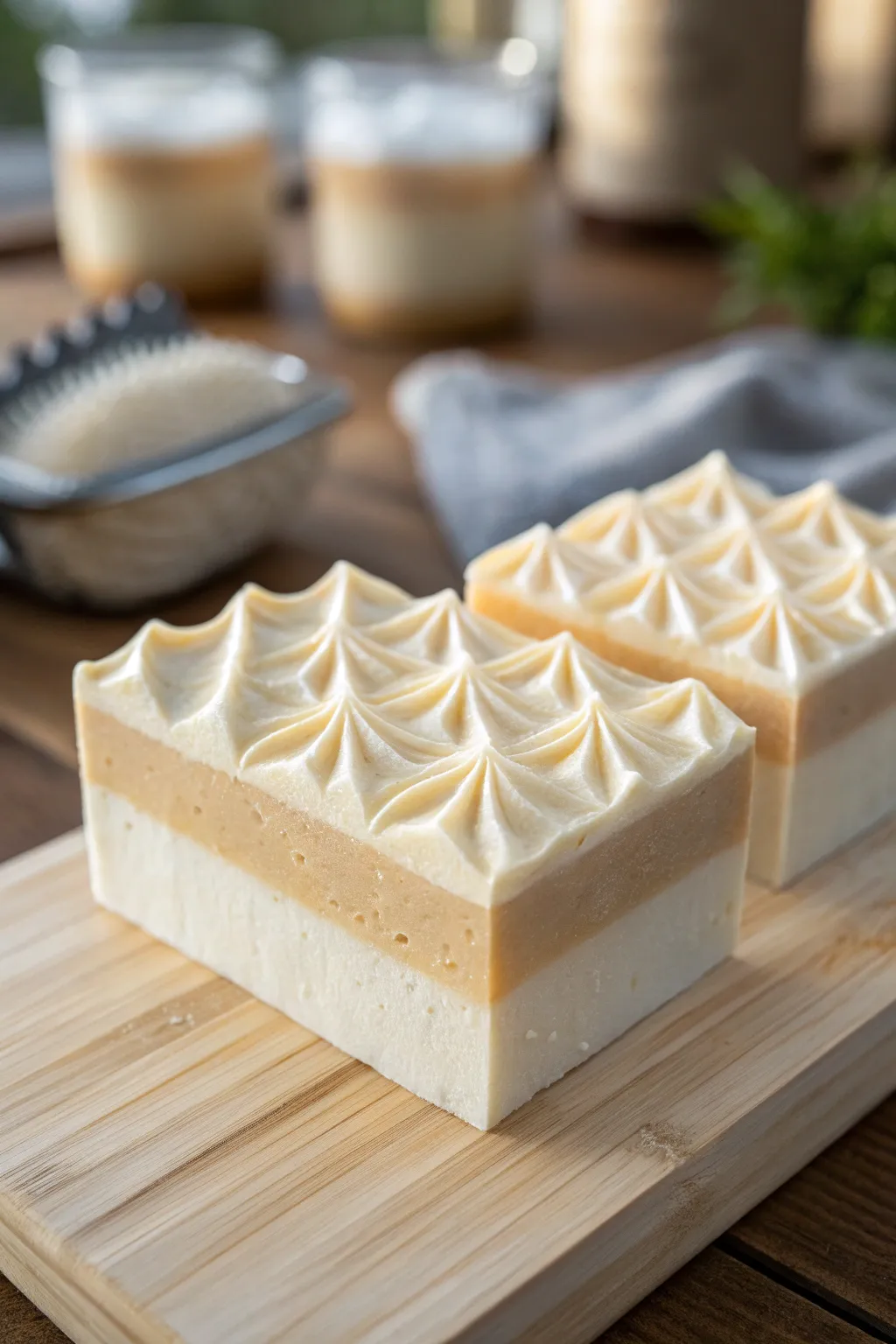 Embrace the beauty of simplicity with this textured top soap design, perfect for adding a touch of rustic elegance to your space.