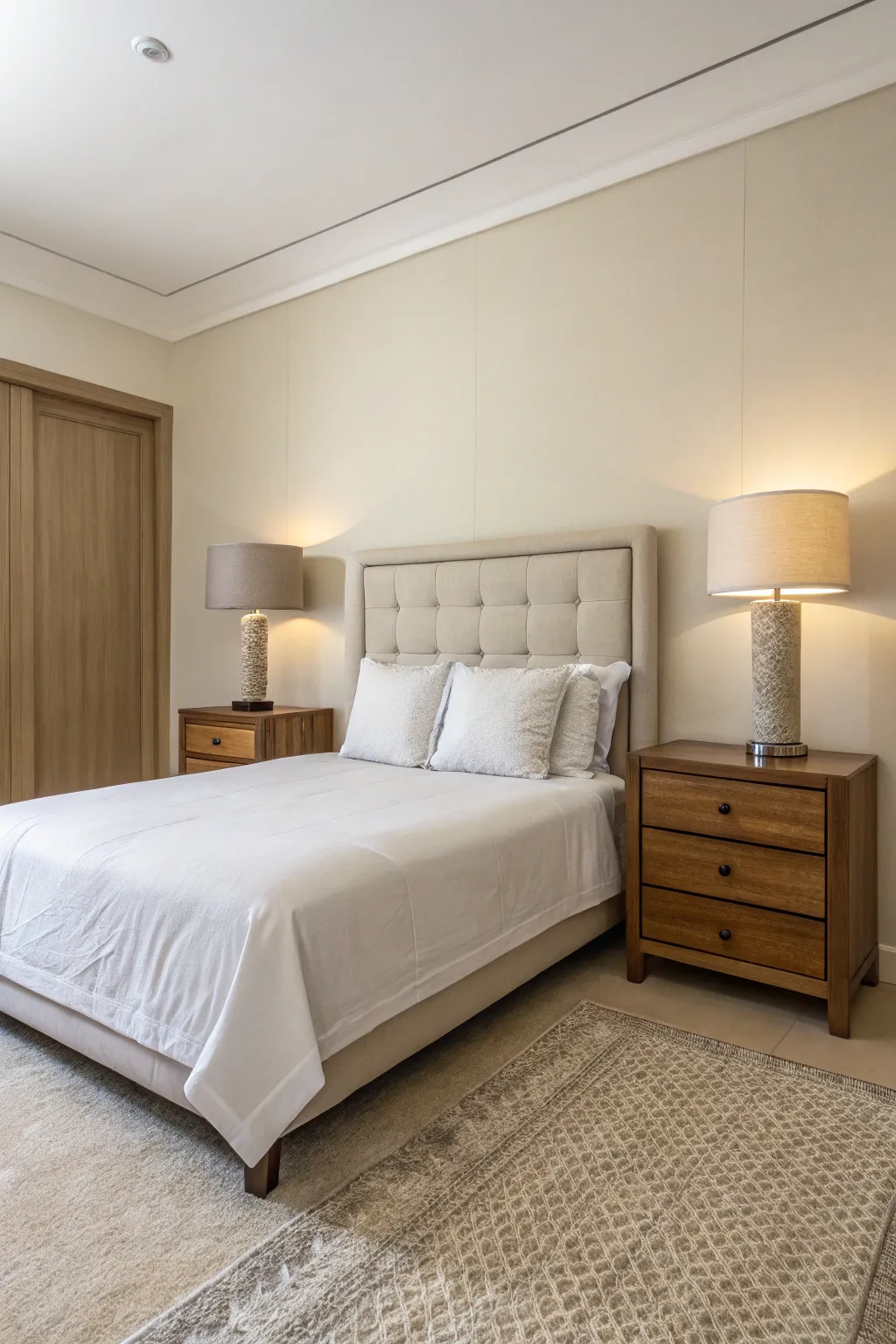 Minimalist decor creates a calm and organized atmosphere.