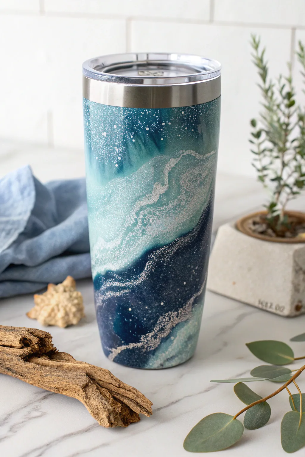 Sip in style with a touch of ocean magic. 🌊✨ #MicaPowderTumbler #ScandiBohoBeauty