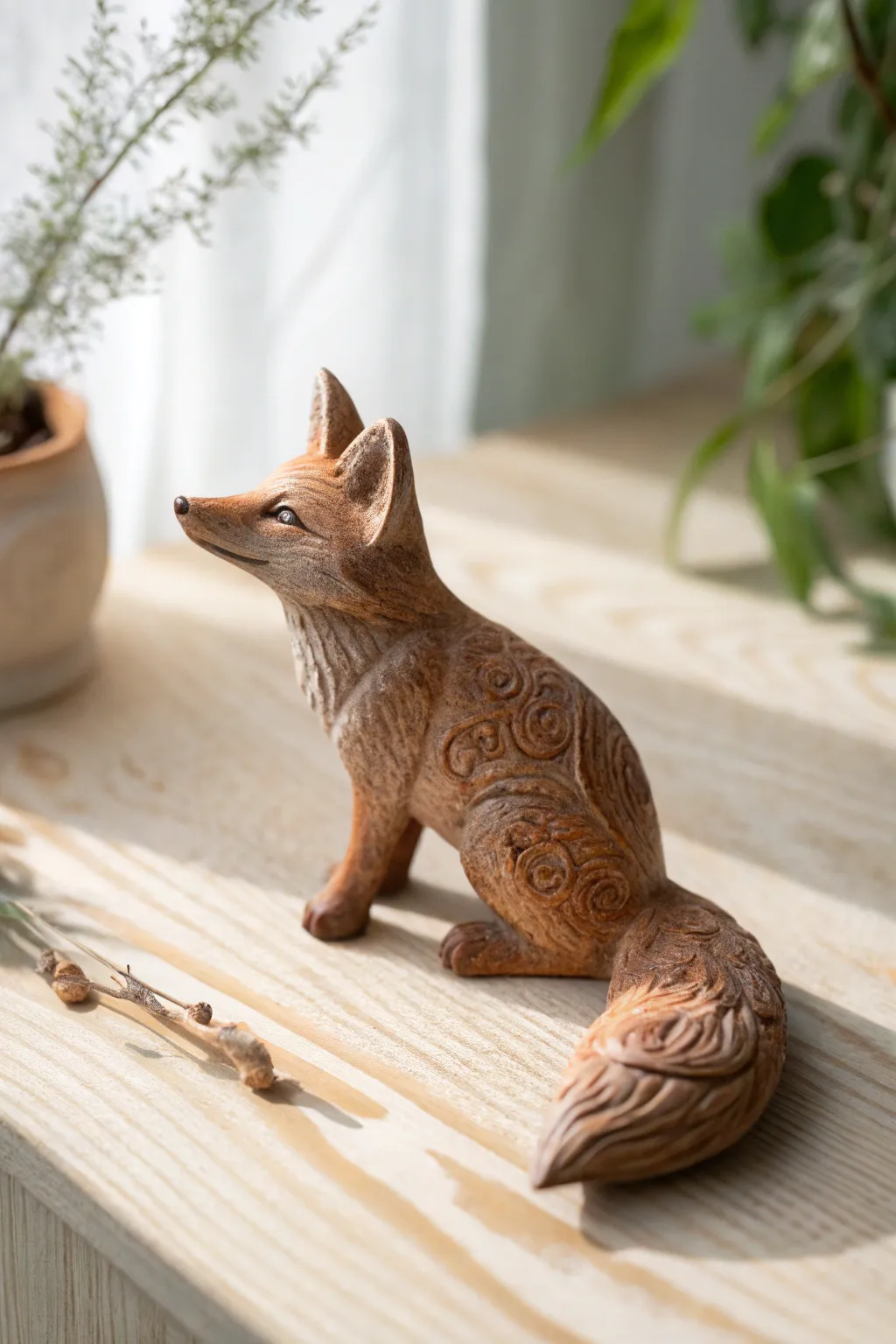 This charming clay fox brings a touch of whimsy and elegance to any minimalist decor.