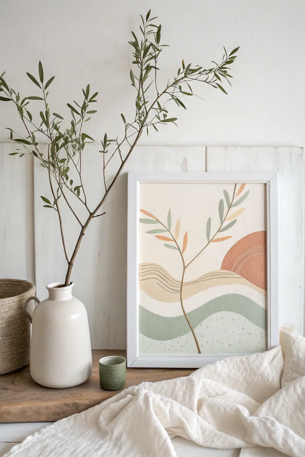 Embrace simplicity with this elegant minimalist plant and vase painting, perfect for adding a touch of natural beauty to your space.