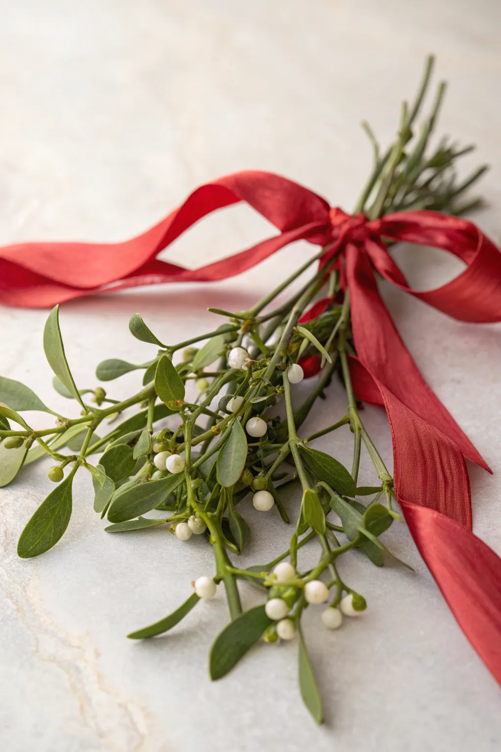 Elevate your holiday decor with the timeless elegance of ribbon-embellished mistletoe.
