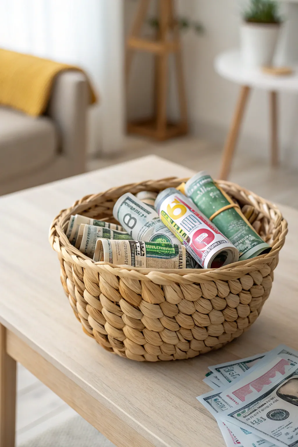Elevate the thrill of gifting with a chic lottery ticket surprise basket, blending simplicity with a touch of excitement.