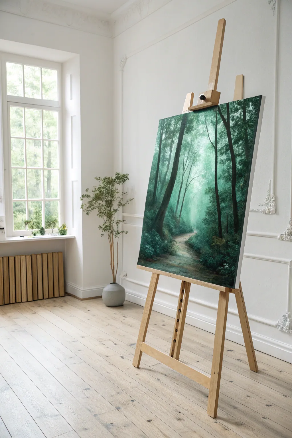 Step into the enchantment of an emerald forest with this minimalist masterpiece.