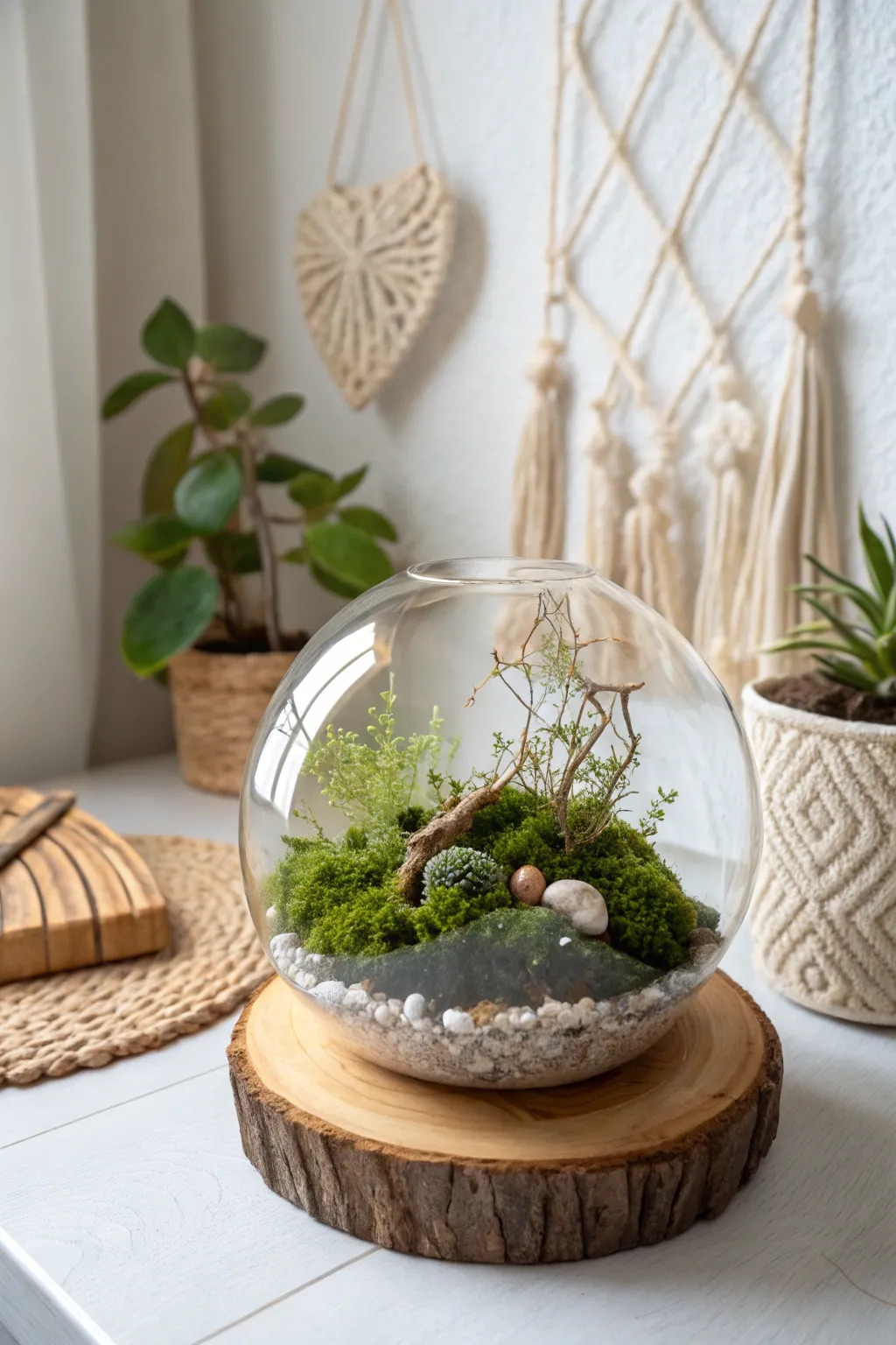 Create your own slice of serenity with a lush moss terrarium: the perfect blend of minimalism and natural elegance.