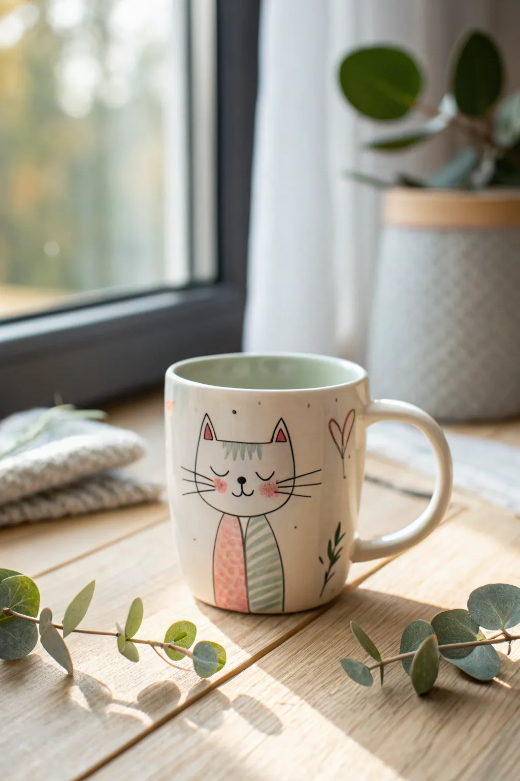 Sip in style with this charming cat mug – the perfect blend of minimalist design and boho charm!