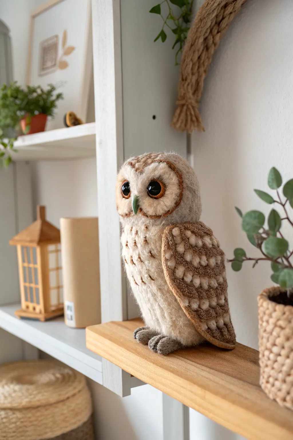 Add a touch of whimsy to your space with this charming needle-felted owl, perfect for a minimalist yet cozy vibe!