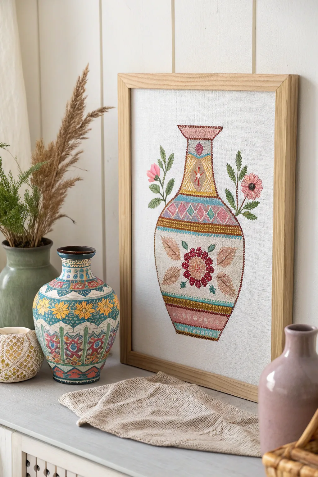 Add a splash of color with handcrafted elegance. 🌿✨ #NeedlepointArt #ScandiBoho