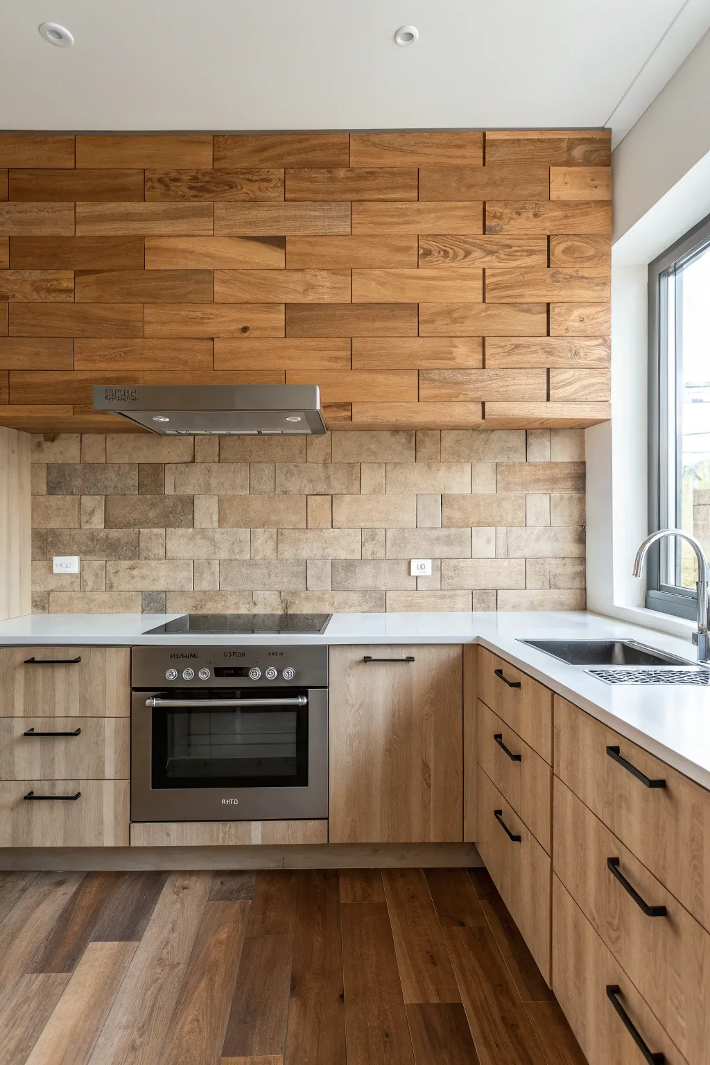 Elevate your kitchen with the warmth and natural beauty of a sealed wood plank backsplash—where rustic charm meets modern simplicity.