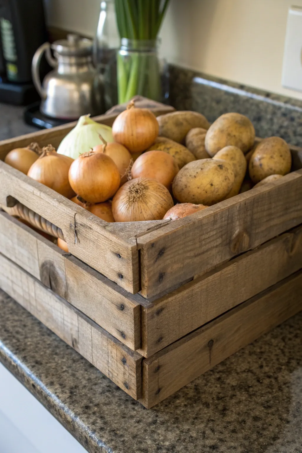 Elevate your kitchen style with charming rustic crates for easy, stylish storage.