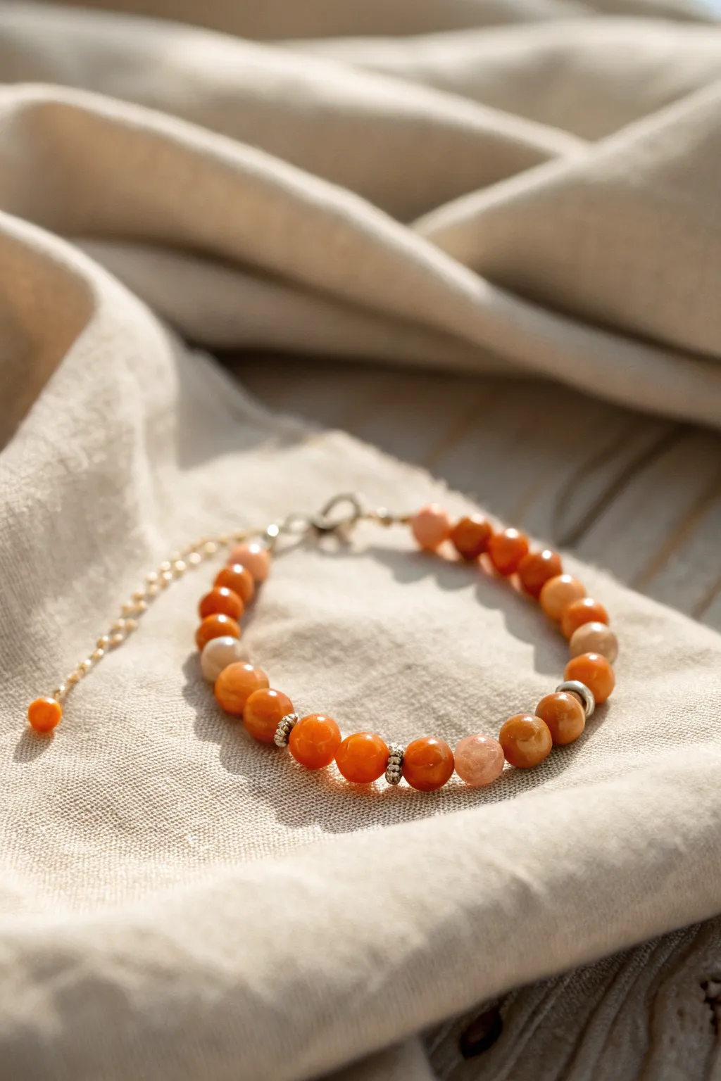 Embrace the magic of monochrome with this chic orange clay bead bracelet, a perfect blend of simplicity and natural beauty.