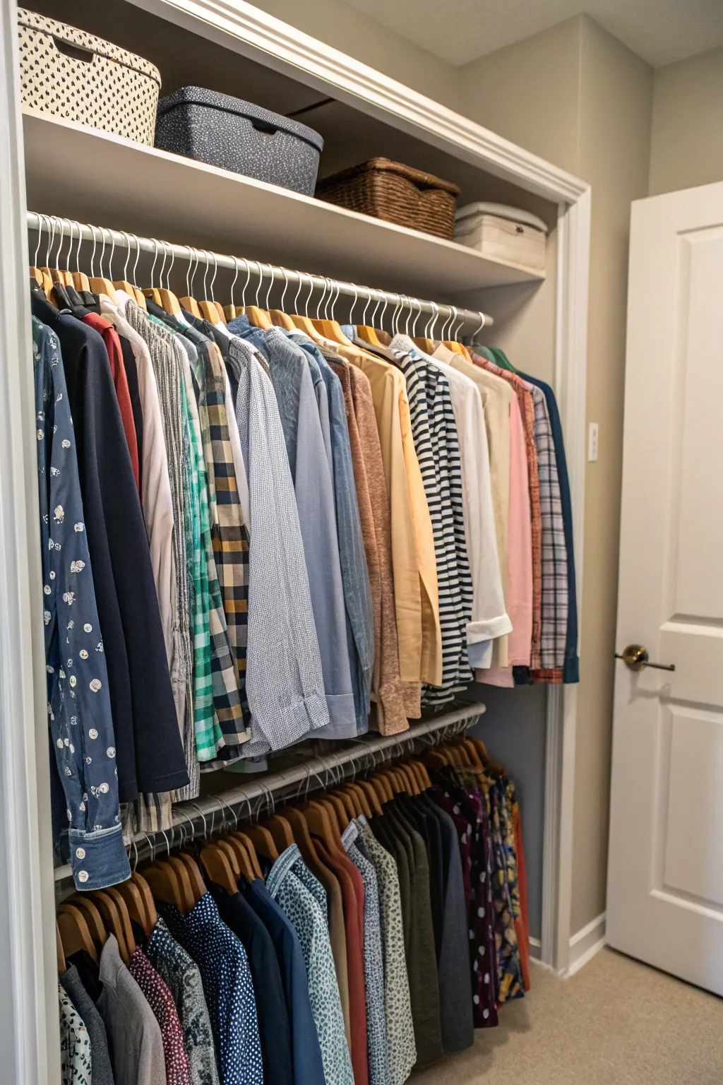 A closet transformed by the simplicity of coordinated hangers