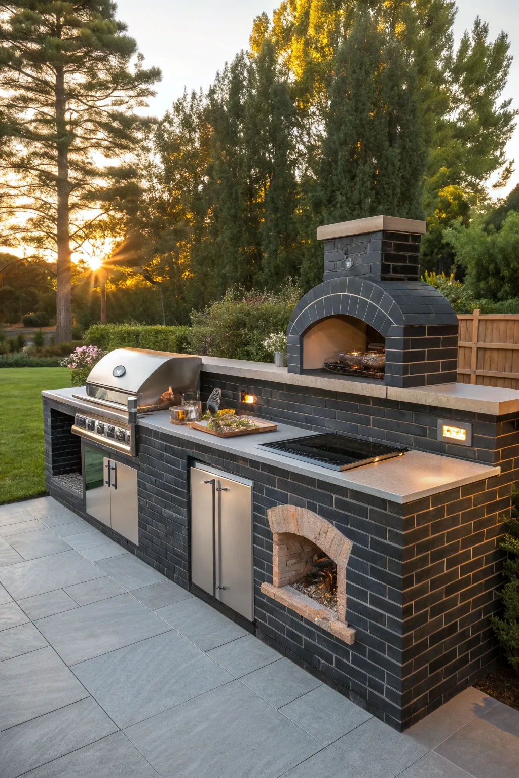 Elevate your outdoor cooking with a sleek modern brick BBQ and kitchen combo.