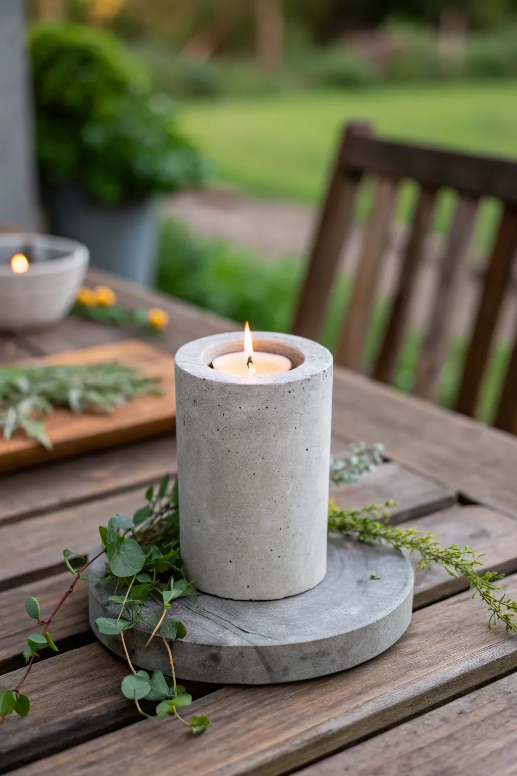 Elevate your outdoor dining experience with the timeless elegance of a cement candle holder.
