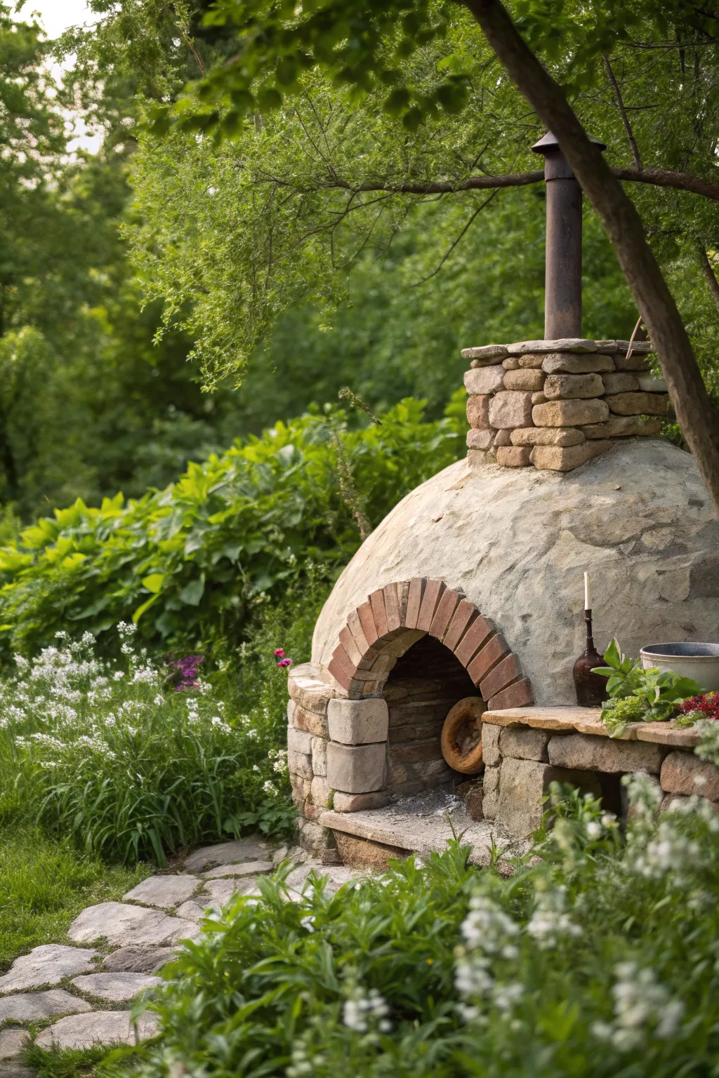 Discover the magic of dining amidst nature with this stunning outdoor pizza oven, where craftsmanship meets simplicity.