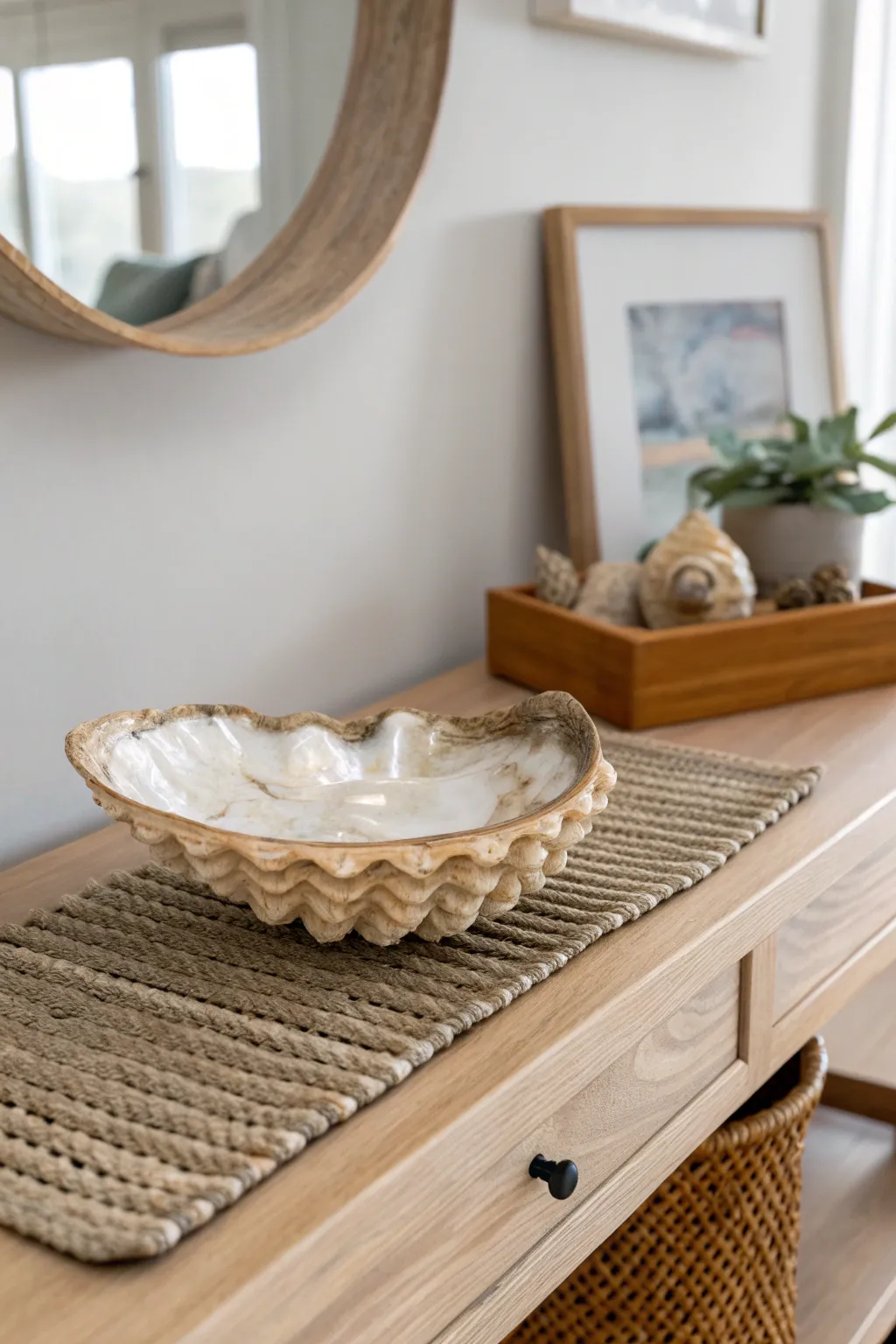 Elevate your entryway with a handcrafted oyster shell trinket holder — where elegance meets functionality.