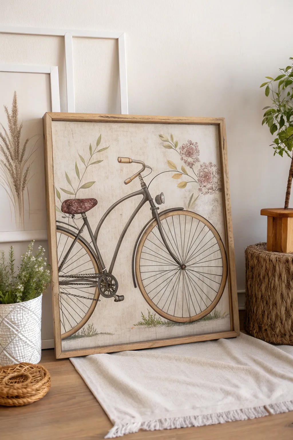 Capture timeless charm with this vintage bicycle painting, where nostalgia meets minimalist elegance.