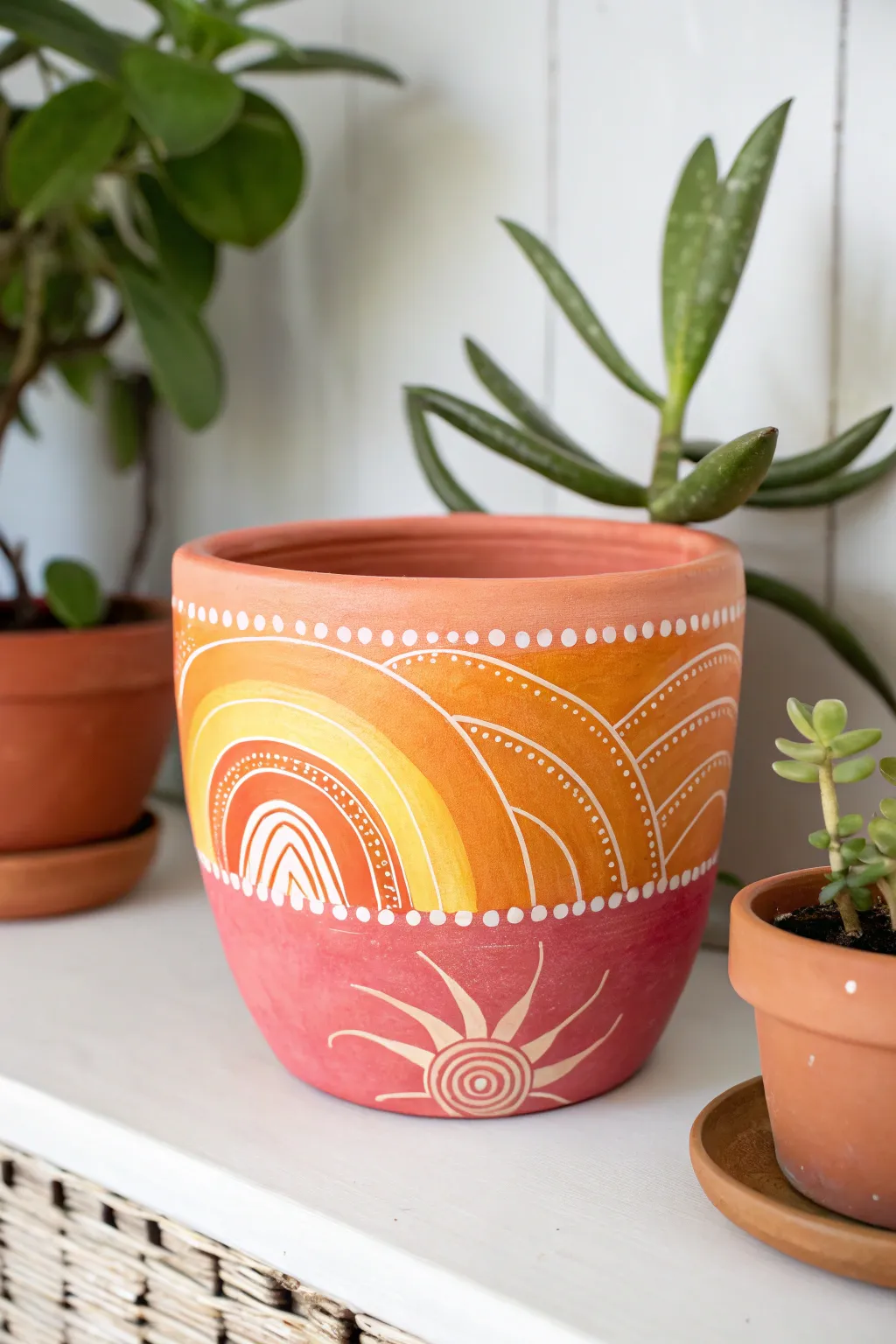 Add a splash of sunset to your space with this bold, hand-painted ceramic pot.