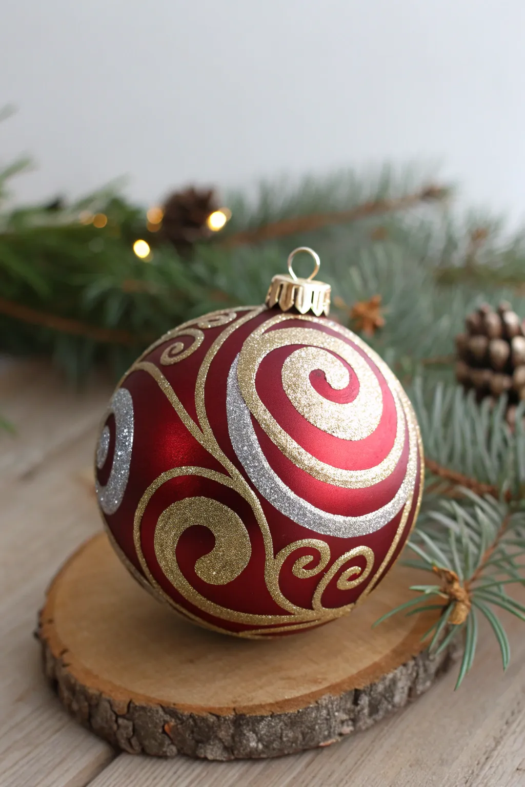 Elevate your holiday decor with the elegance of metallic swirls.