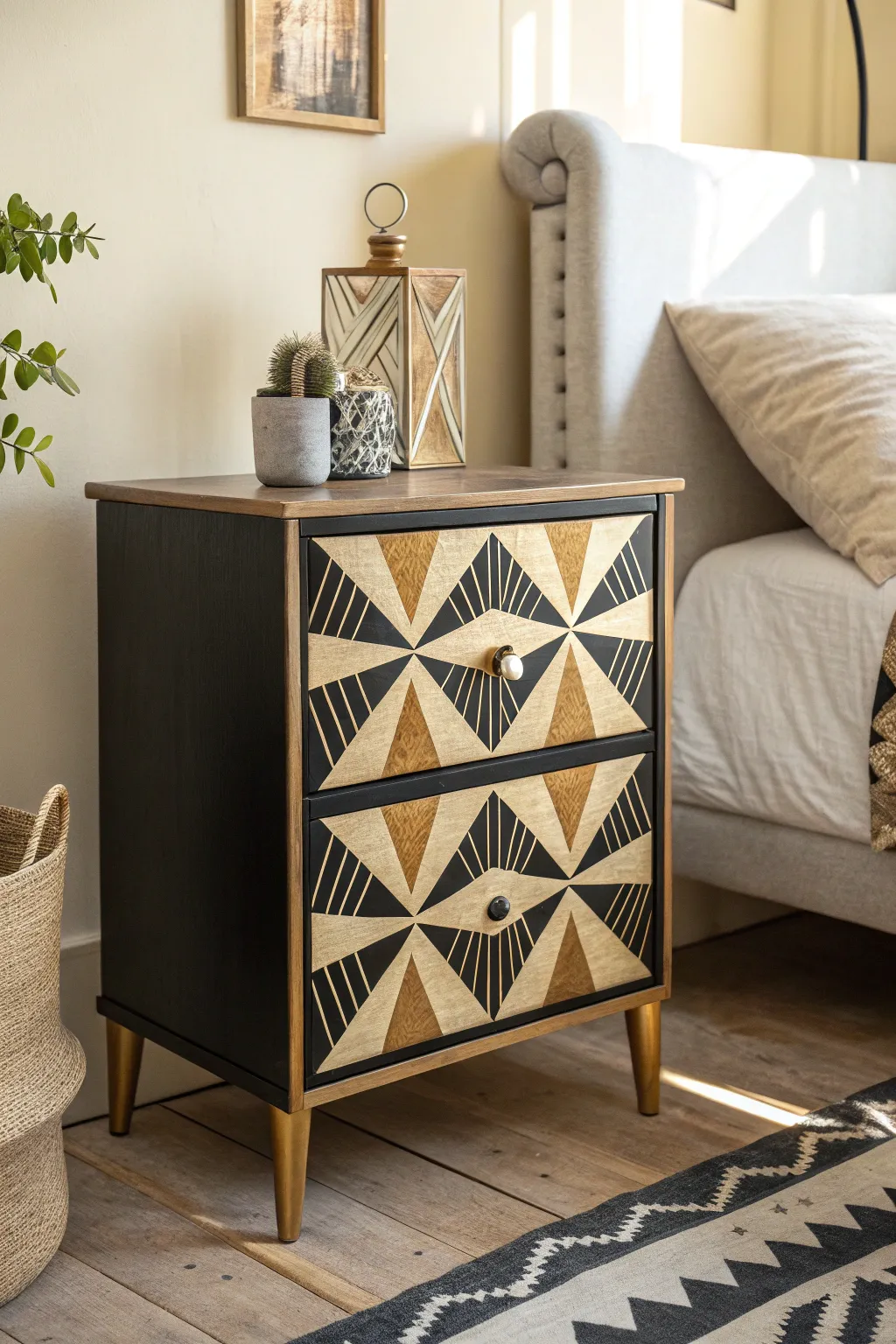 Transform your nightstand into a modern masterpiece with bold geometric patterns!