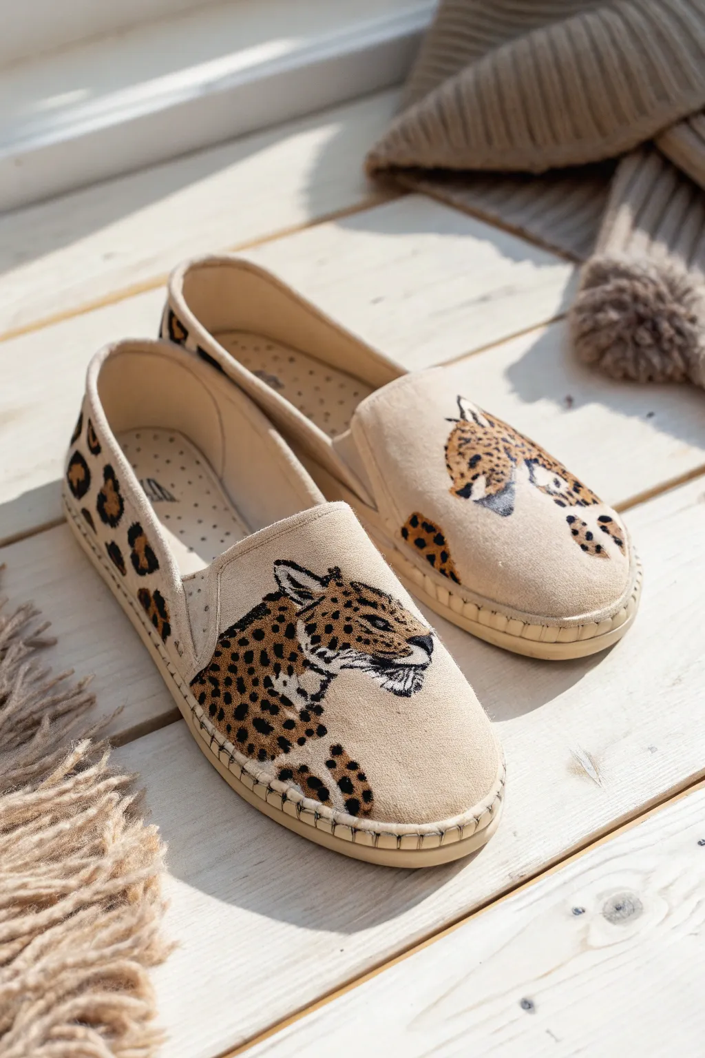 Step into the wild side with these handcrafted leopard luxe slip-ons, where simplicity meets natural beauty.