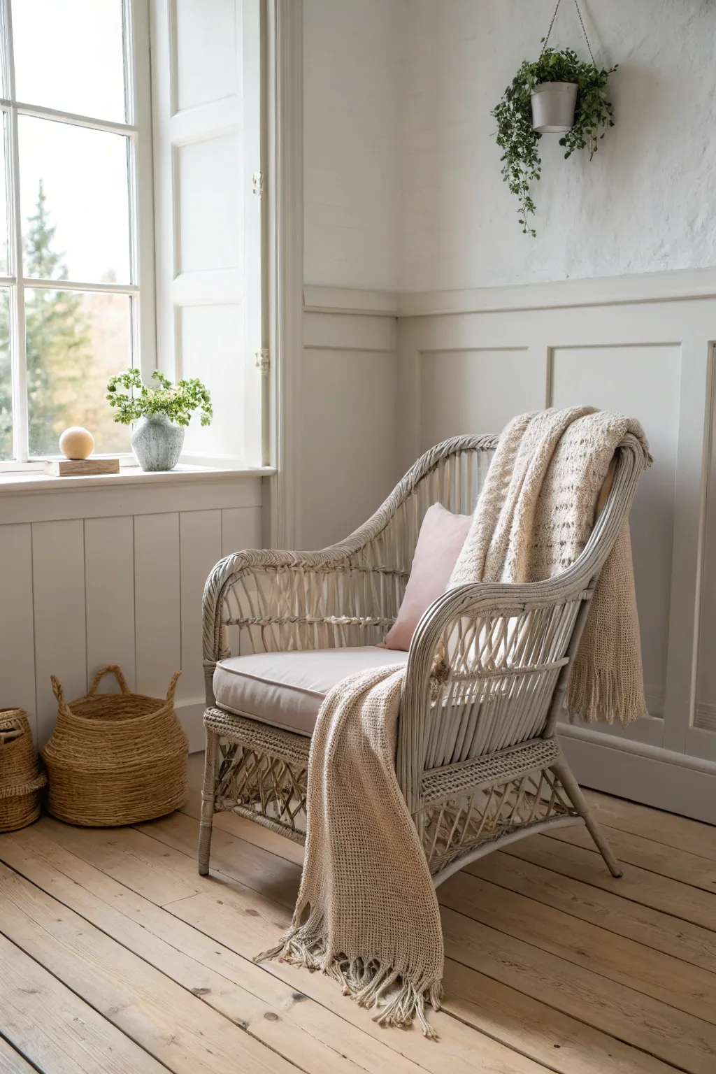 Embrace natural neutrals for a timeless and versatile look with painted wicker furniture.