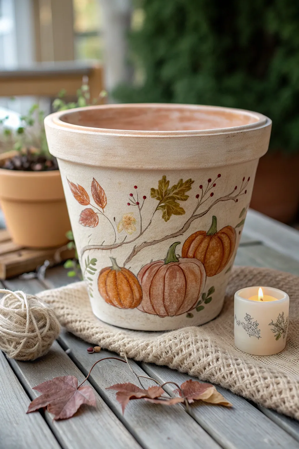 Add a touch of seasonal charm to your space with a handcrafted, painted flower pot. Embrace simplicity and beauty!