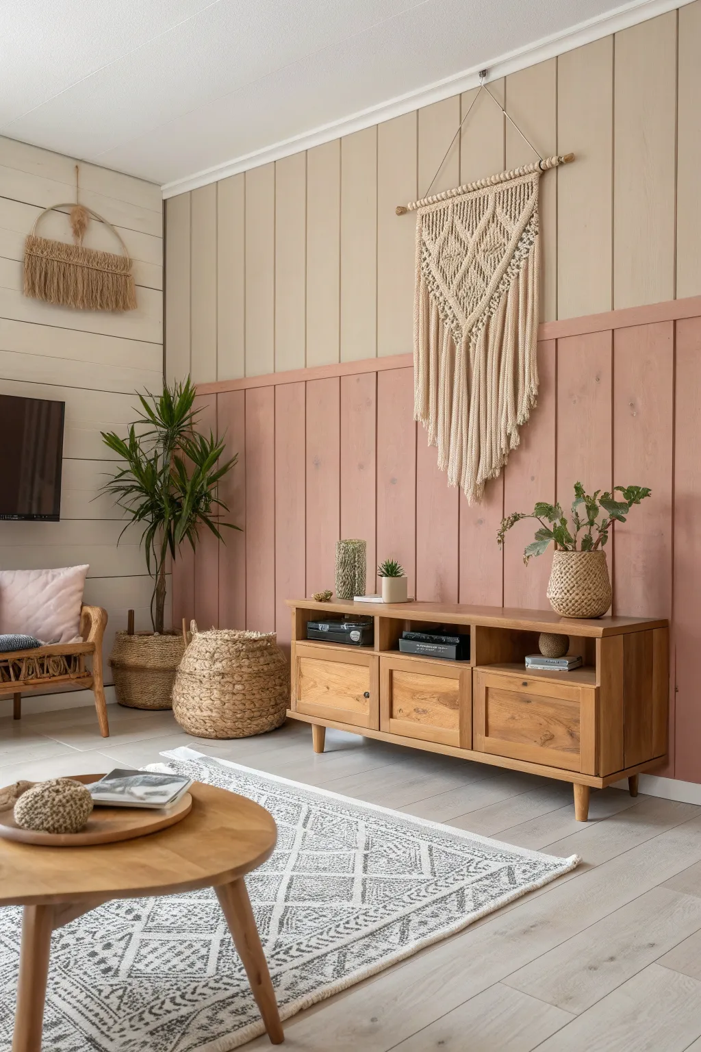 Elevate your space with a two-tone paneling design that adds height and depth to any room.