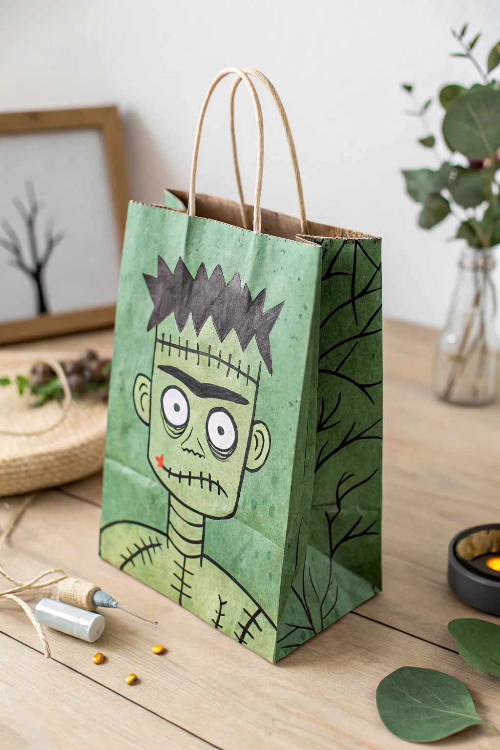 Unleash your creativity this Halloween with a unique Frankenstein's monster paper bag craft, where minimalist style meets playful imagination.