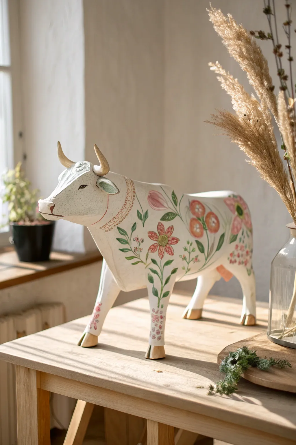 Bring your paper cow to life with pastel-painted details for a touch of whimsical elegance.
