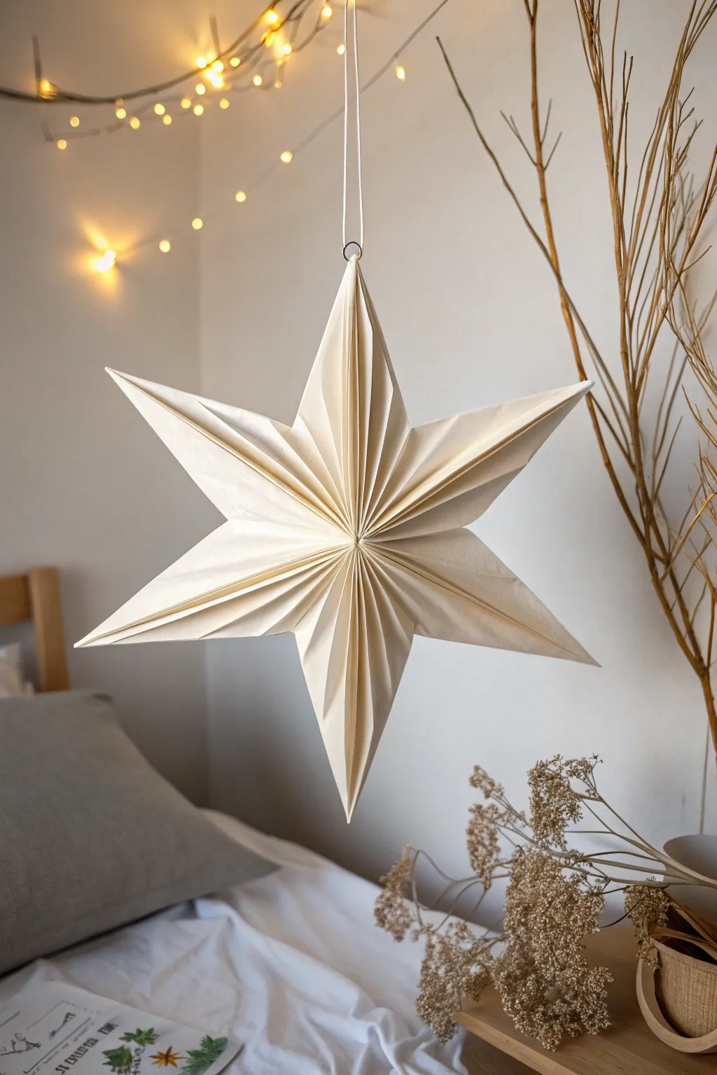 Elevate your space with the enchanting simplicity of handcrafted 3D paper stars. ✨ #ScandinavianStyle #PaperCraftArt