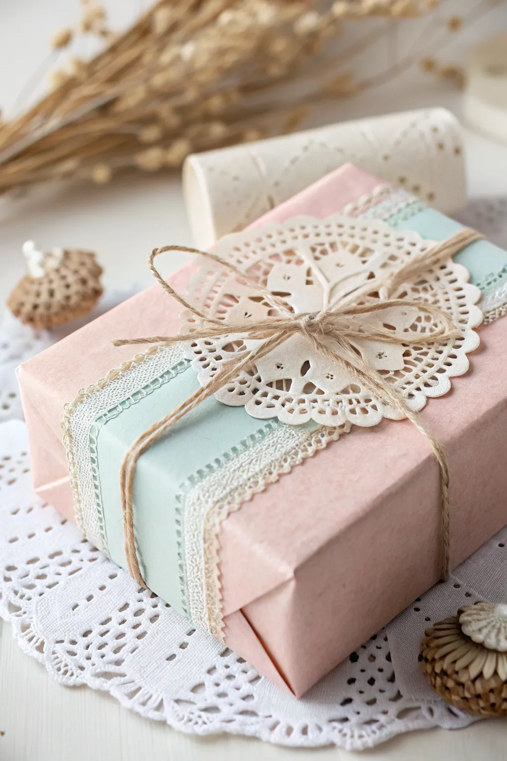 Elevate your gift wrapping with a touch of vintage elegance using delicate paper doilies.