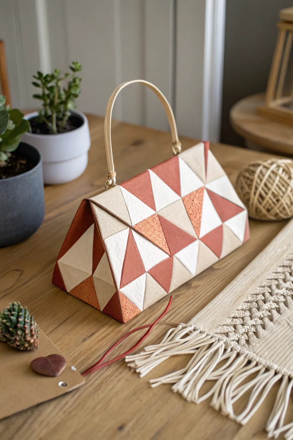 Embrace modern elegance with a geometric paper purse that adds a stylish flair to any space!