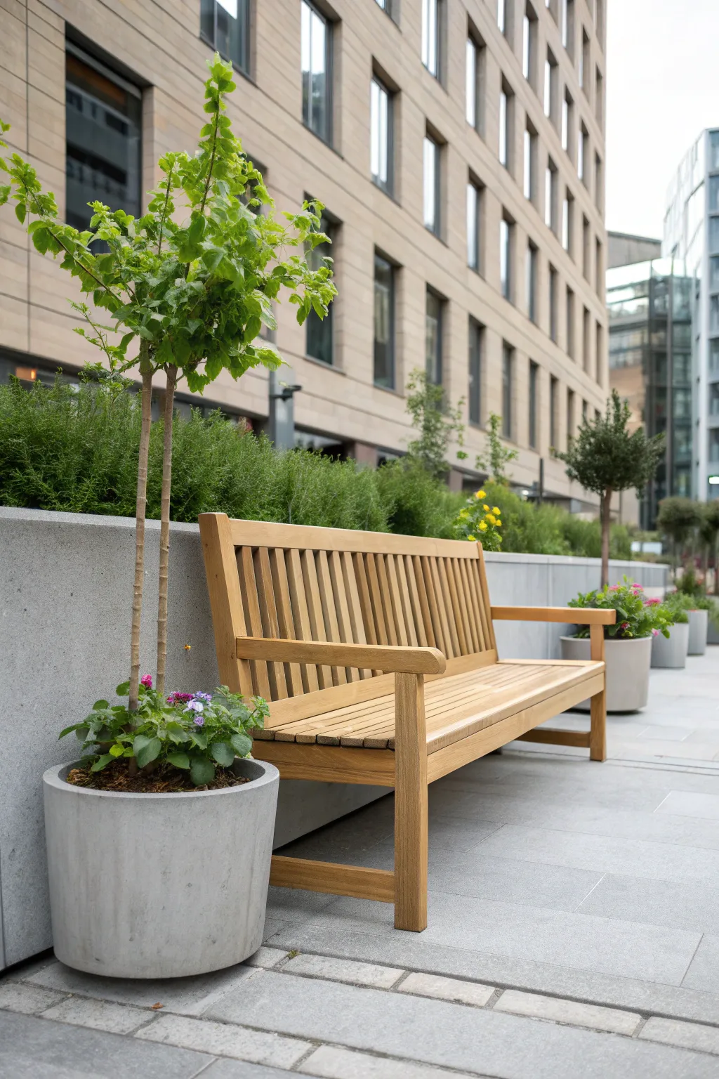Embrace urban harmony with a minimalist parklet design that echoes the city's architecture. #ScandinavianStyle #UrbanOasis