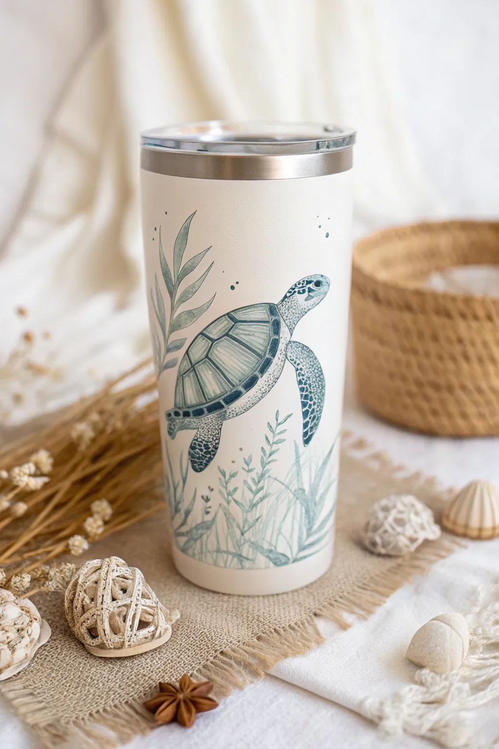 Embrace tranquility with our Turtle Serenity tumbler – a perfect blend of minimalist elegance and boho charm.