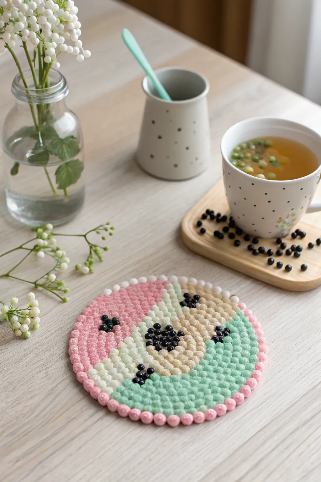 Elevate your brunch with this charming boba tea coaster, a perfect blend of preppy and minimalist design.