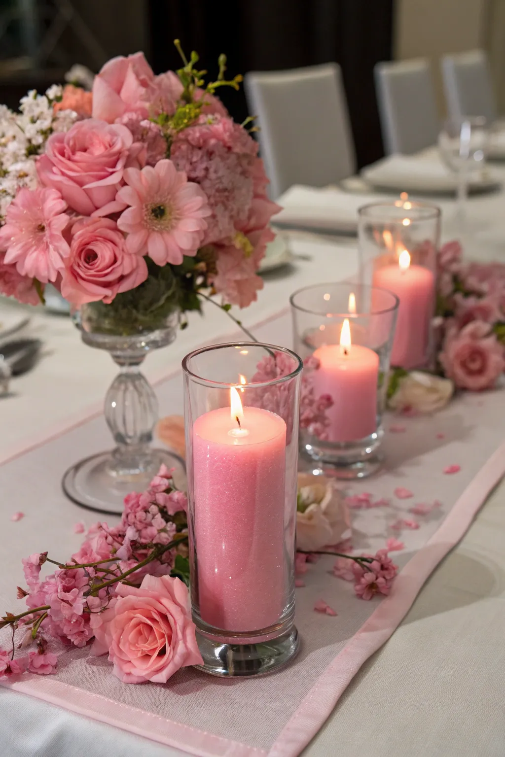Romantic pink candles to set the mood.