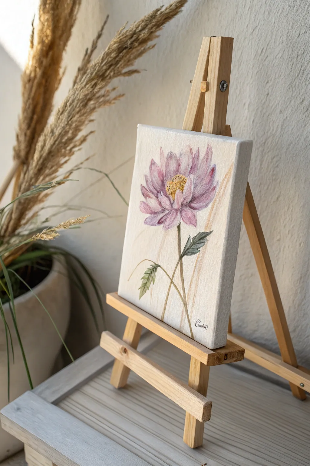 Embrace the beauty of simplicity with this elegant floral acrylic painting, perfect for adding a touch of color and grace to your space.