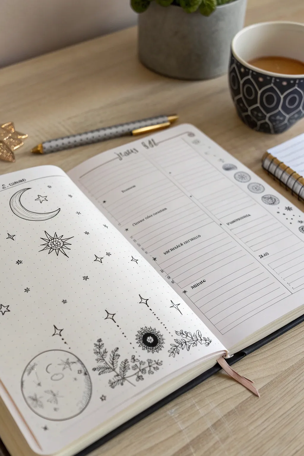 Transform your planner into a cosmic adventure with these celestial doodles. 🌙✨ #ScandinavianMinimalist #BohoBeauty