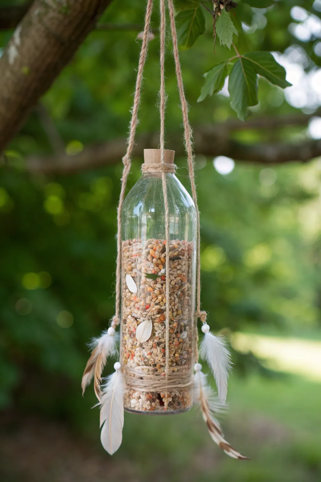 Transform simplicity into charm with this elegant plastic bottle bird feeder, bringing nature closer to home.