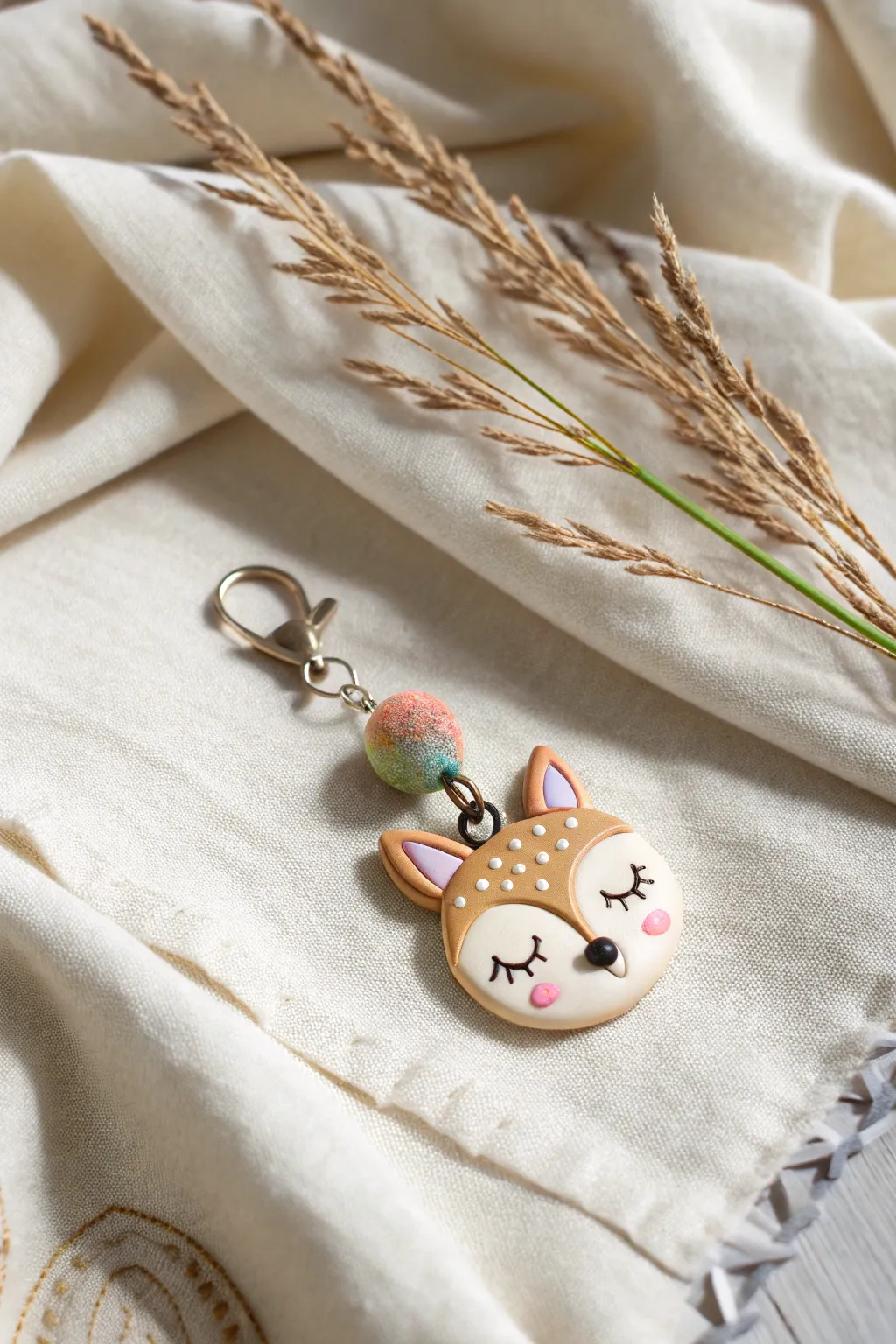 Charming craftsmanship: a delightful polymer clay face charm that captures the essence of minimalist beauty.