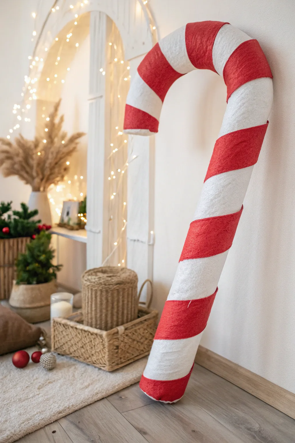 Add a touch of whimsy to your holiday decor with this DIY oversized candy cane!