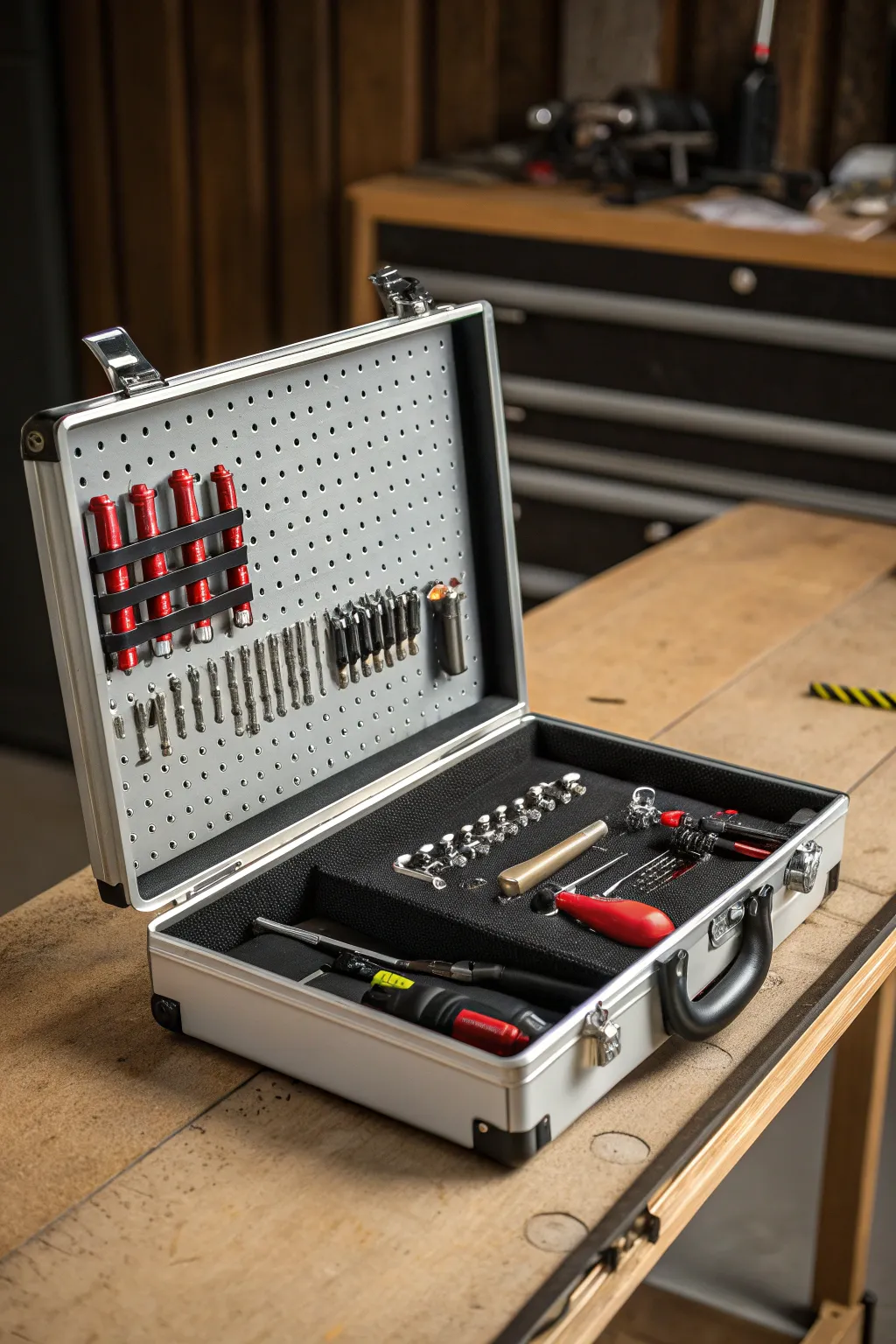 Elevate your tool storage game with pegboard panels in your toolbox lid for unmatched organization.