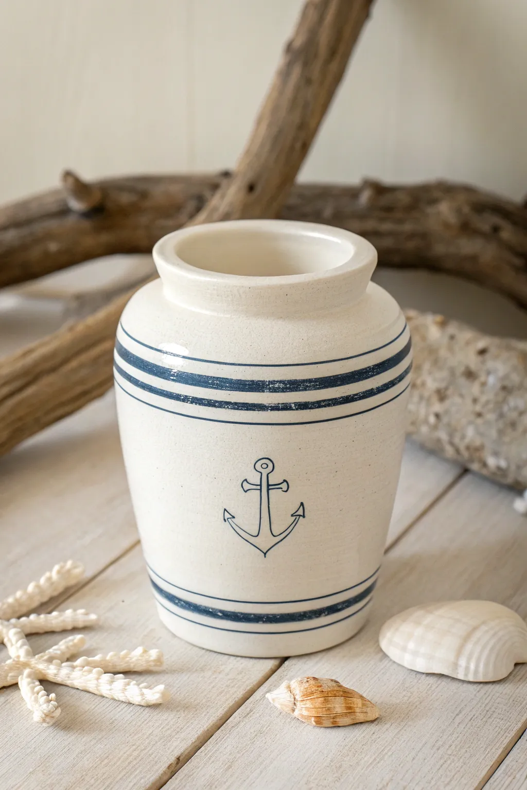 Embrace coastal elegance with this beautifully crafted nautical pot, perfect for bringing a touch of the sea into your home.