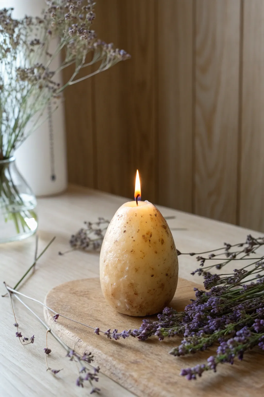 Embrace simplicity with this charming potato-shaped candle, perfect for adding a touch of whimsy to your relaxation rituals.