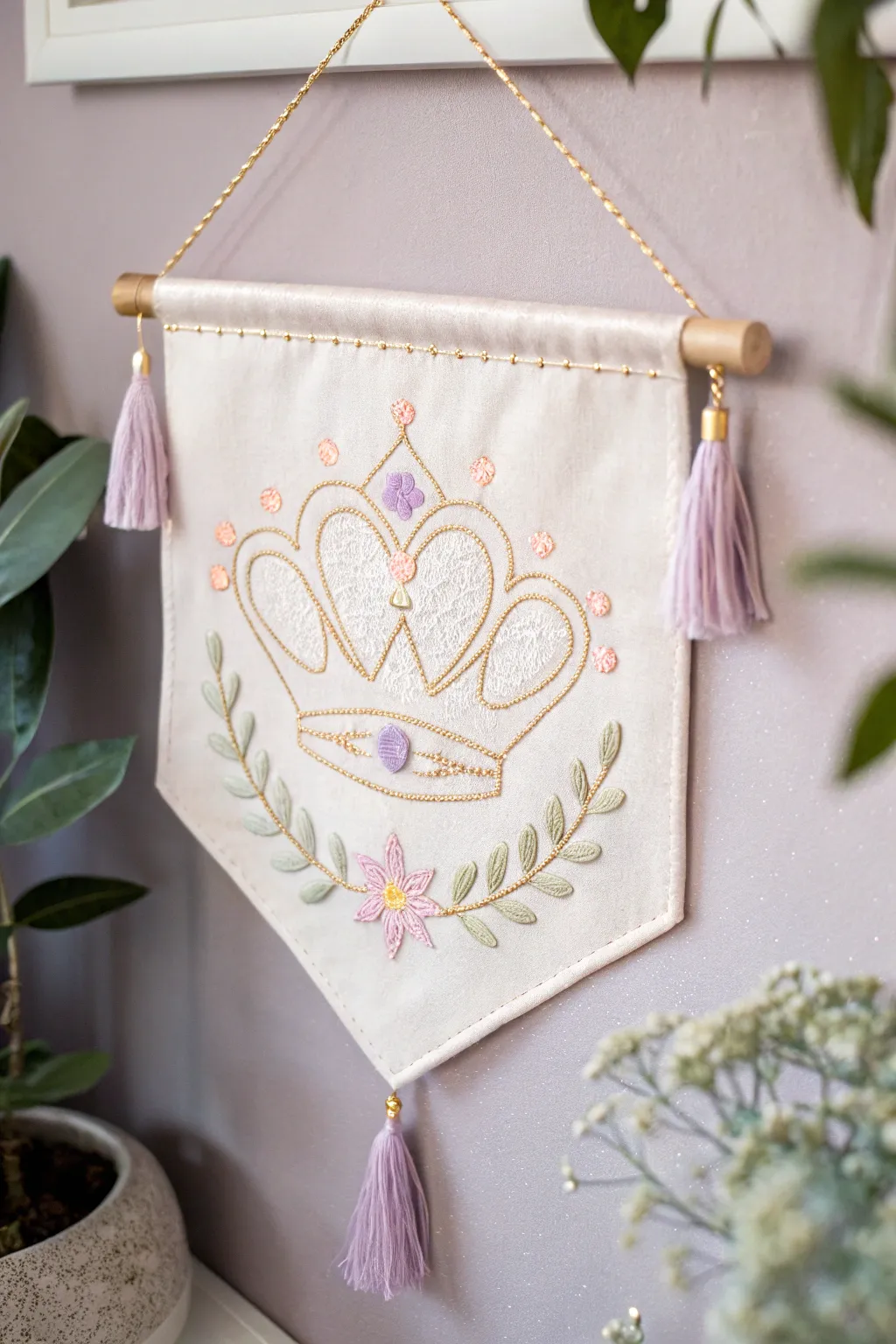 Transform your space into a dreamy castle with this handcrafted princess crown banner, perfect for adding a touch of royal elegance.
